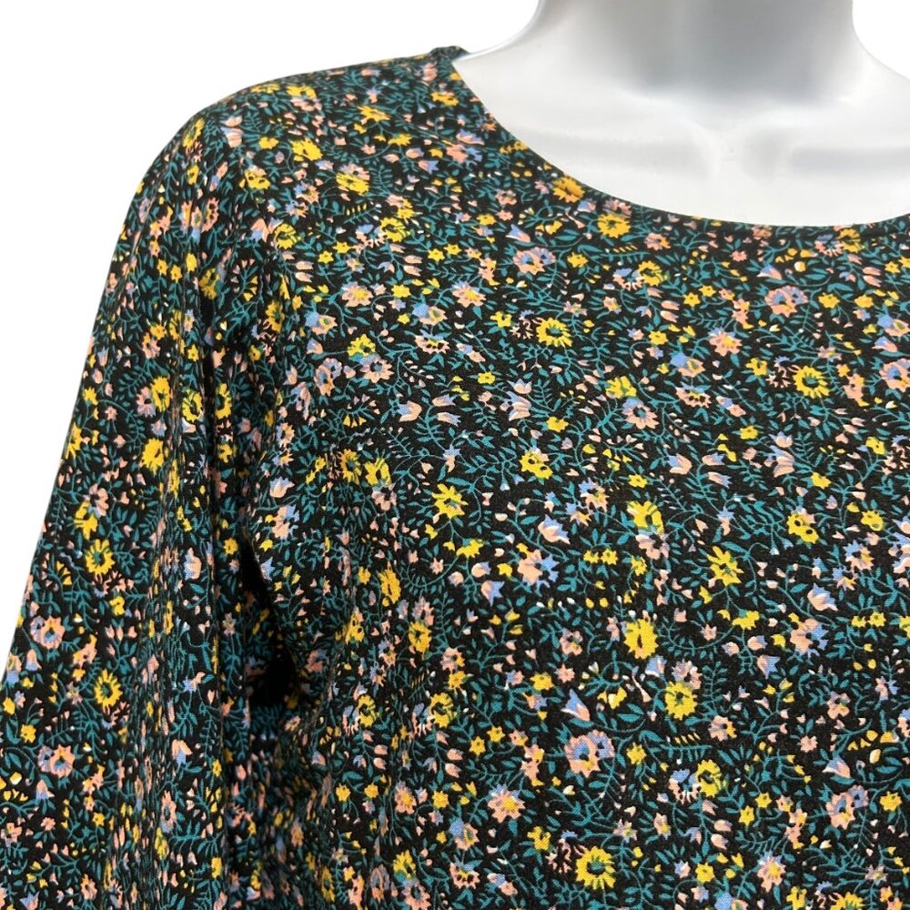 Black Vibrant Floral Voluminous Bell Sleeve Babydoll Dress Size XL - Picture 4 of 7